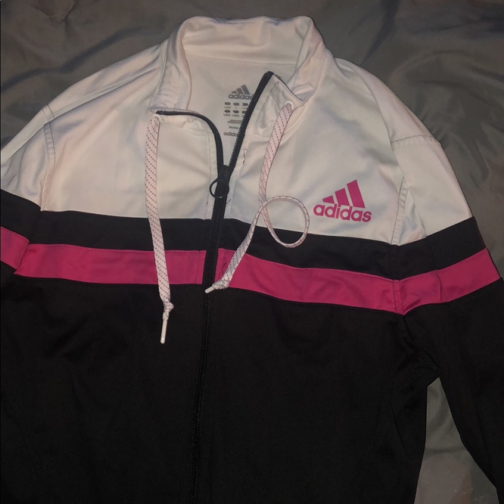 Pink black & white adidas zip up jacket